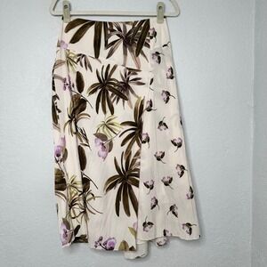 Vince. Tropical Garden Crepe‎ Midi Skirt off white wrap effect womens size 6